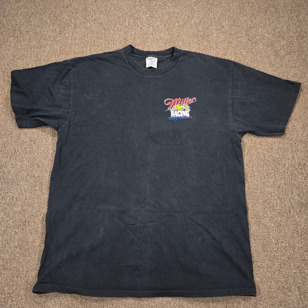 Vintage Miller Racing T-Shirt Mens XL Black Rusty Wallace Graphic 1996 Oneita